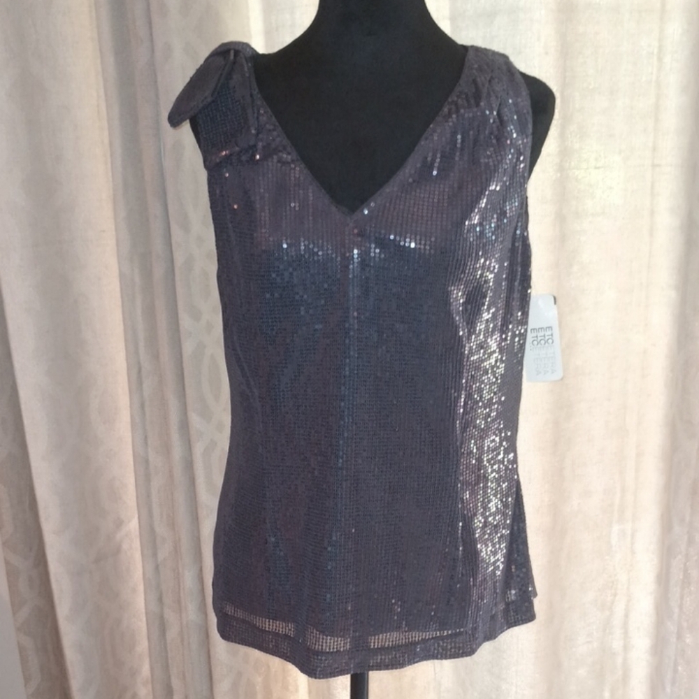 Black Sequin Tank Top with Clean Lines
